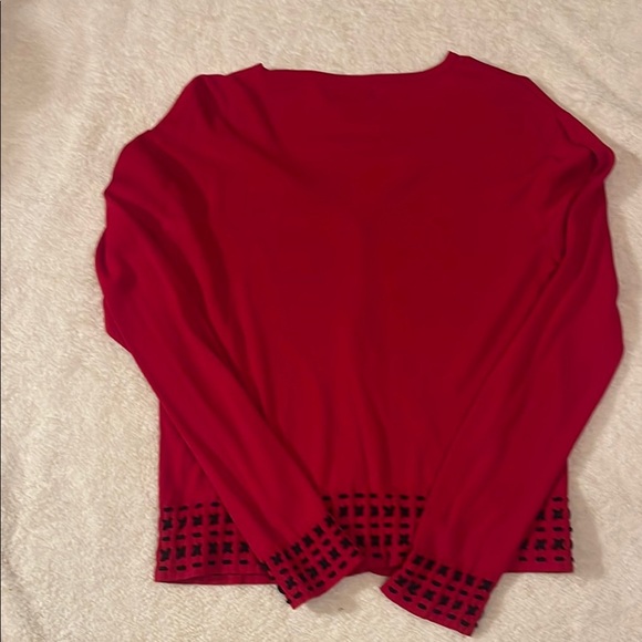 Finity Red Cardigan Sweater with Decorative Knit Cuffs - Picture 6 of 6